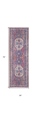 2' X 6' Red And Navy Oriental Power Loom Distressed Washable Runner Rug - Homeroots - Flyclothing LLC