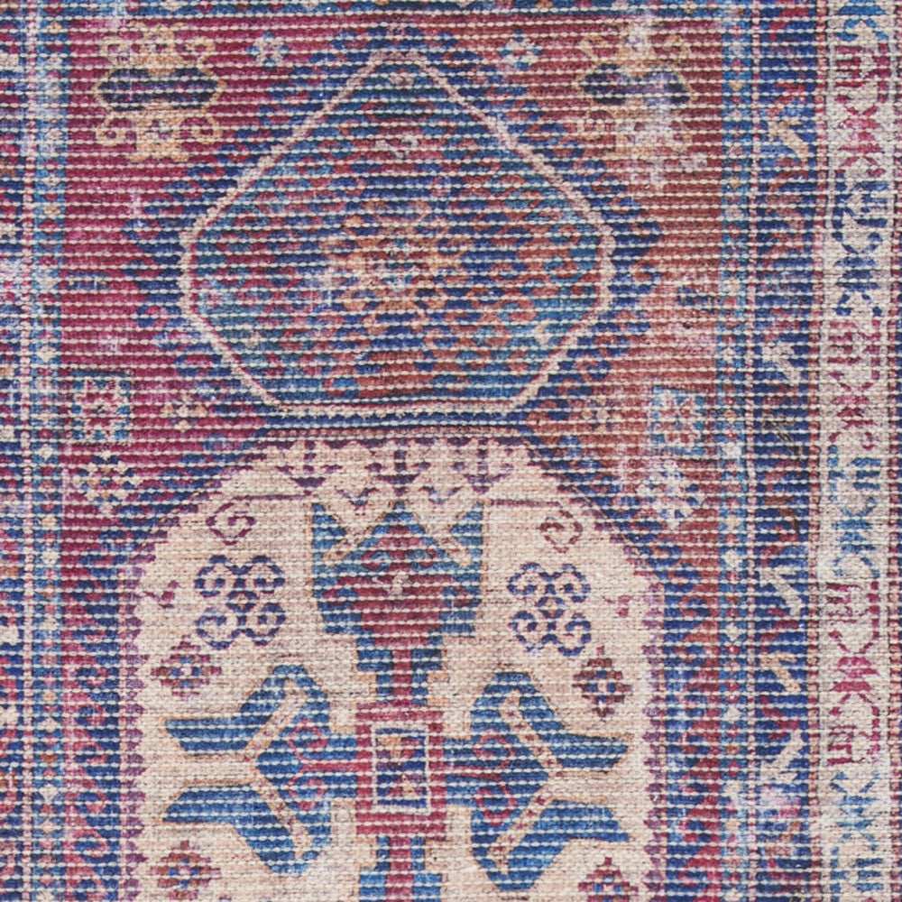 2' X 6' Red And Navy Oriental Power Loom Distressed Washable Runner Rug - Homeroots - Flyclothing LLC