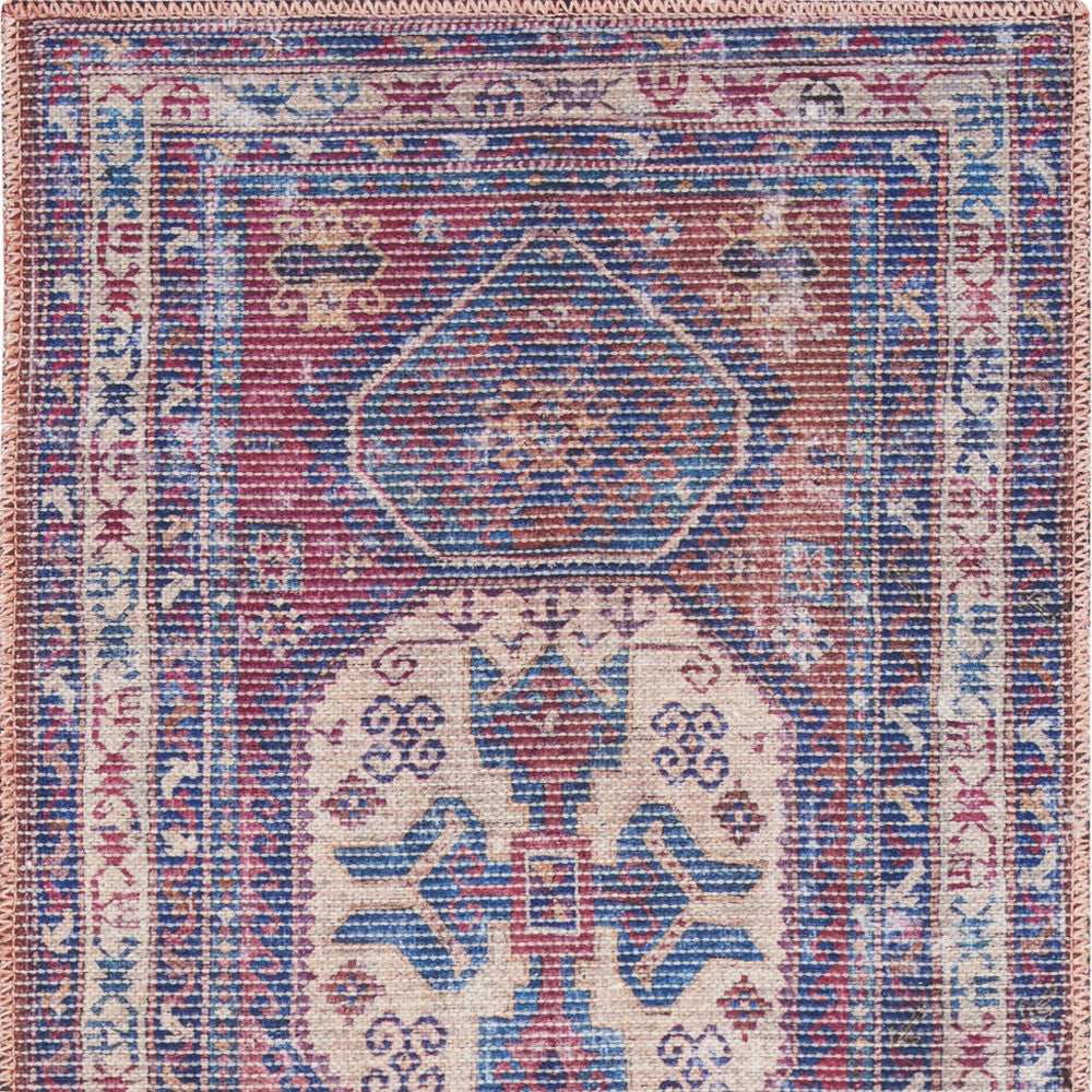 2' X 6' Red And Navy Oriental Power Loom Distressed Washable Runner Rug - Homeroots - Flyclothing LLC
