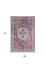 4' X 6' Red And Navy Oriental Power Loom Distressed Washable Area Rug - Homeroots - Flyclothing LLC