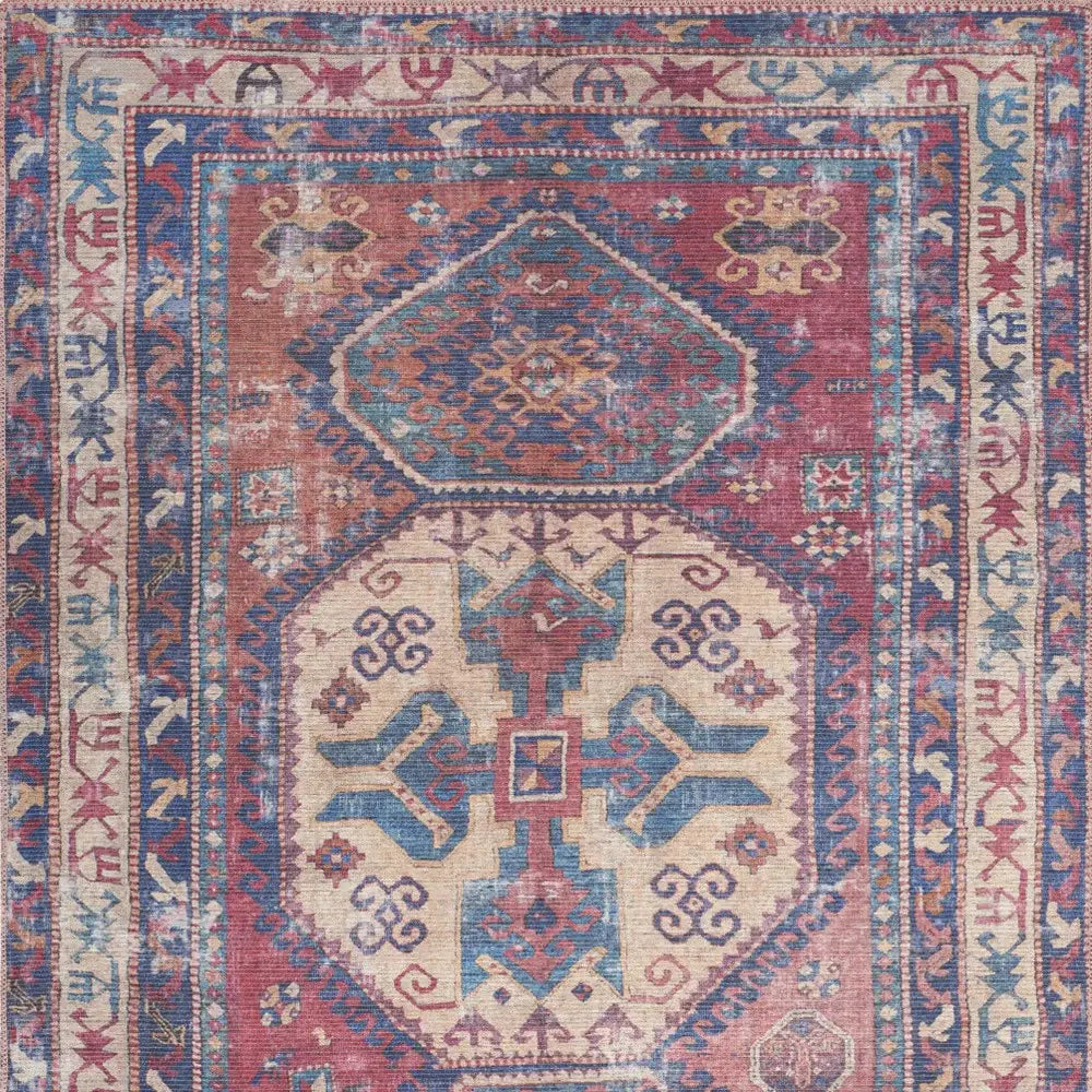 4' X 6' Red And Navy Oriental Power Loom Distressed Washable Area Rug - Homeroots - Flyclothing LLC