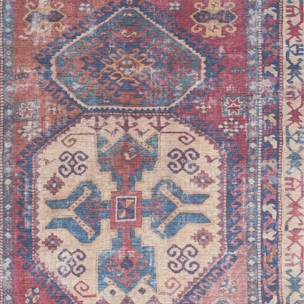 5' X 7' Red And Navy Southwestern Power Loom Distressed Washable Area Rug - Homeroots - Flyclothing LLC