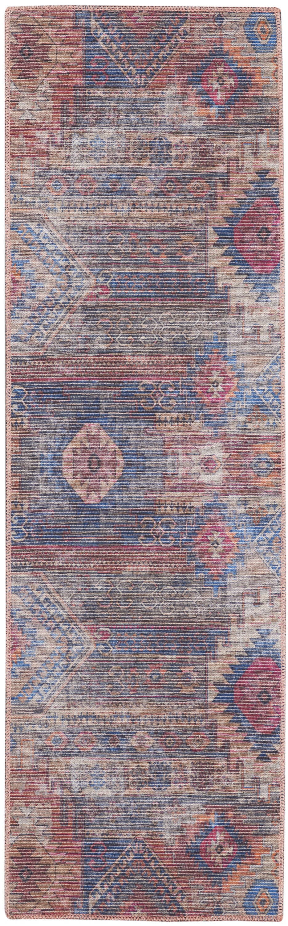 2' X 6' Red And Blue Southwestern Power Loom Distressed Washable Runner Rug - Homeroots