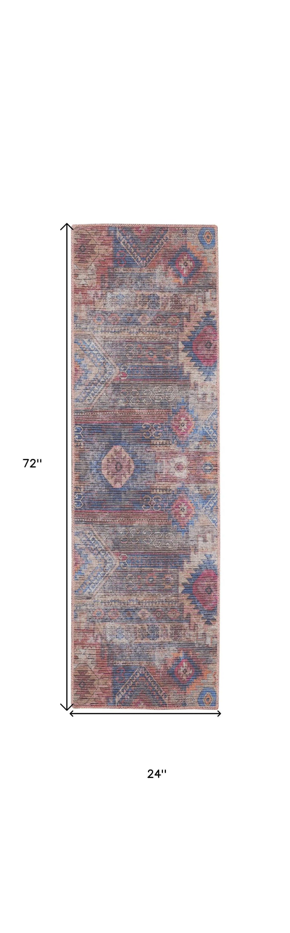2' X 6' Red And Blue Southwestern Power Loom Distressed Washable Runner Rug - Homeroots - Flyclothing LLC