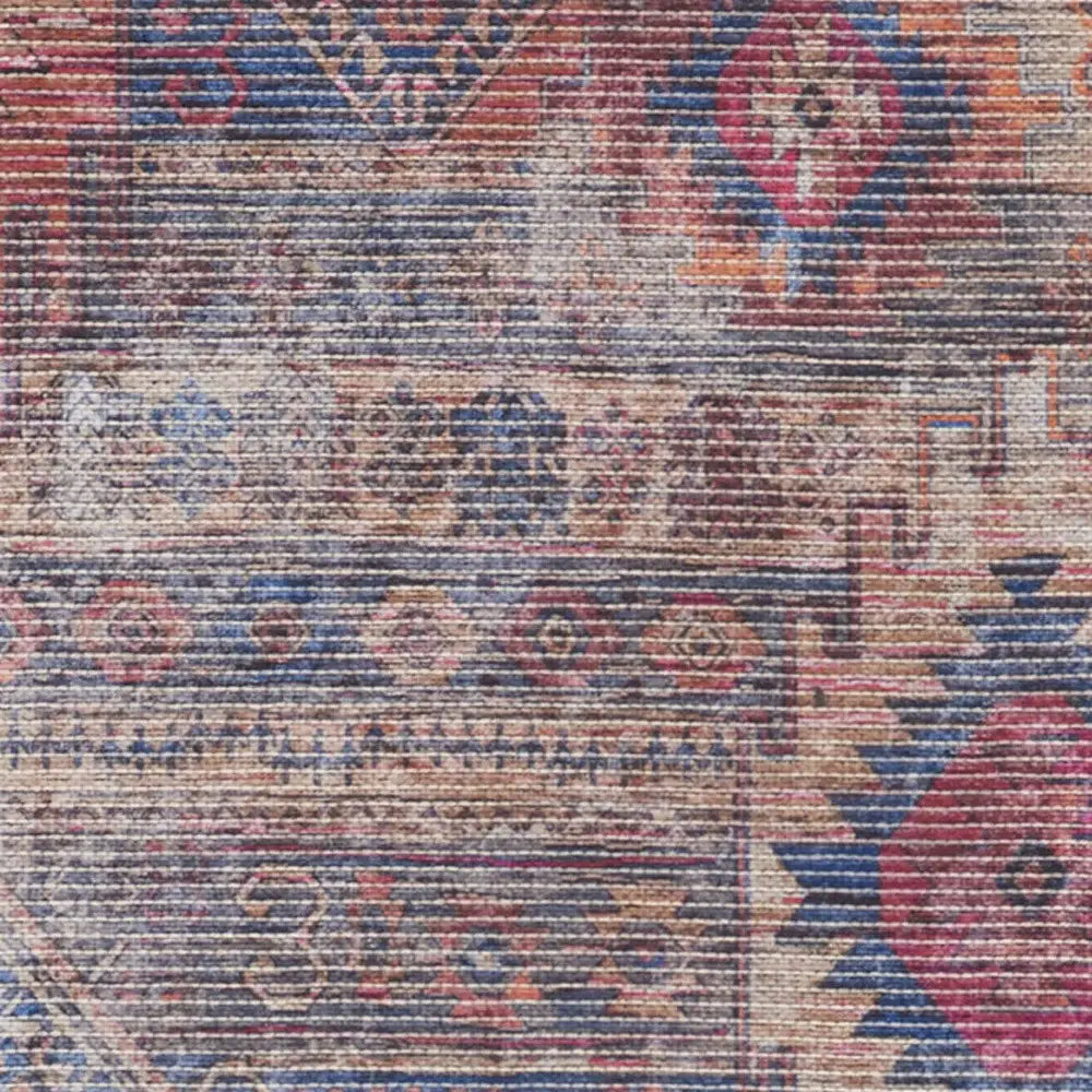 2' X 6' Red And Blue Southwestern Power Loom Distressed Washable Runner Rug - Homeroots - Flyclothing LLC