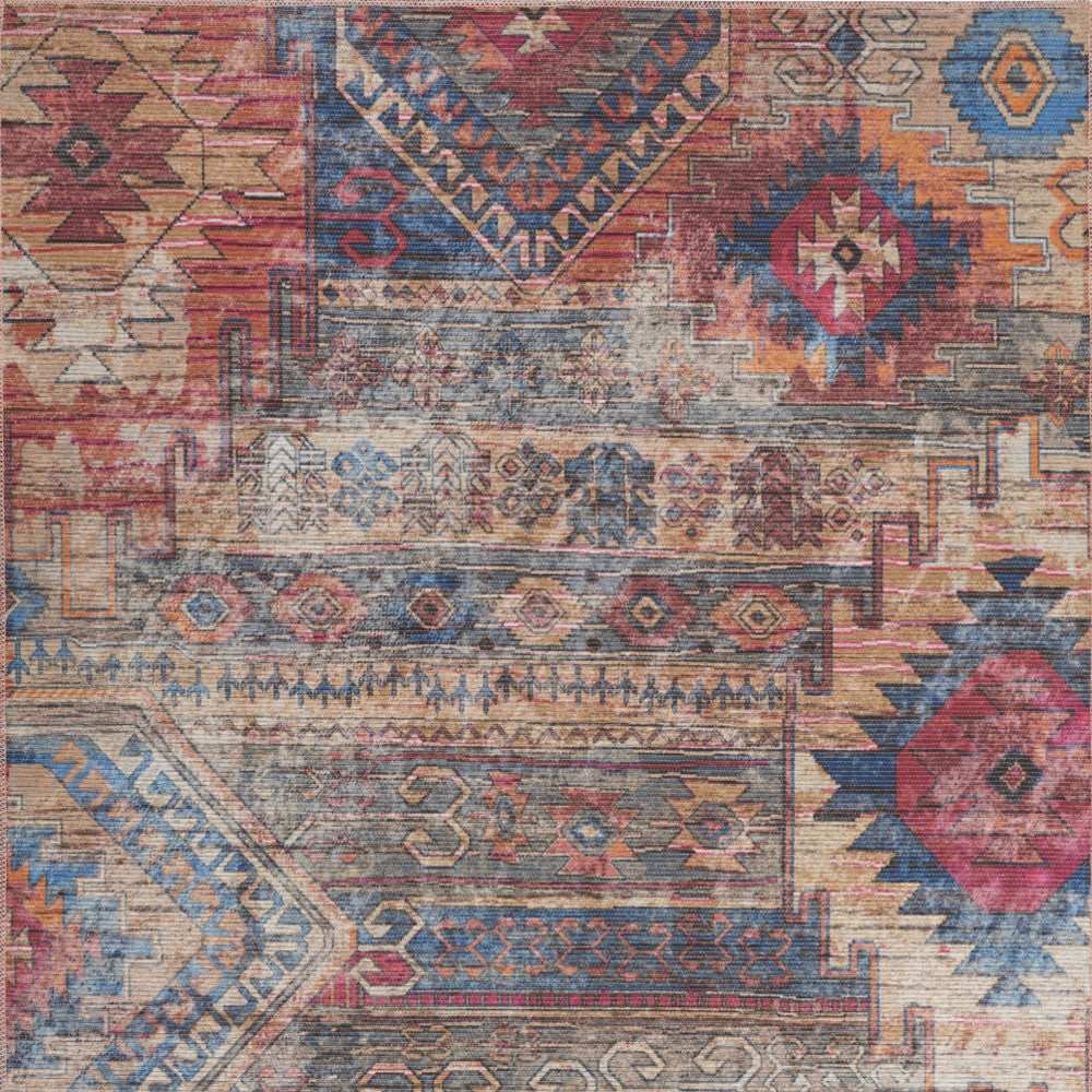 4' X 6' Multicolor Southwestern Power Loom Distressed Washable Area Rug - Homeroots - Flyclothing LLC