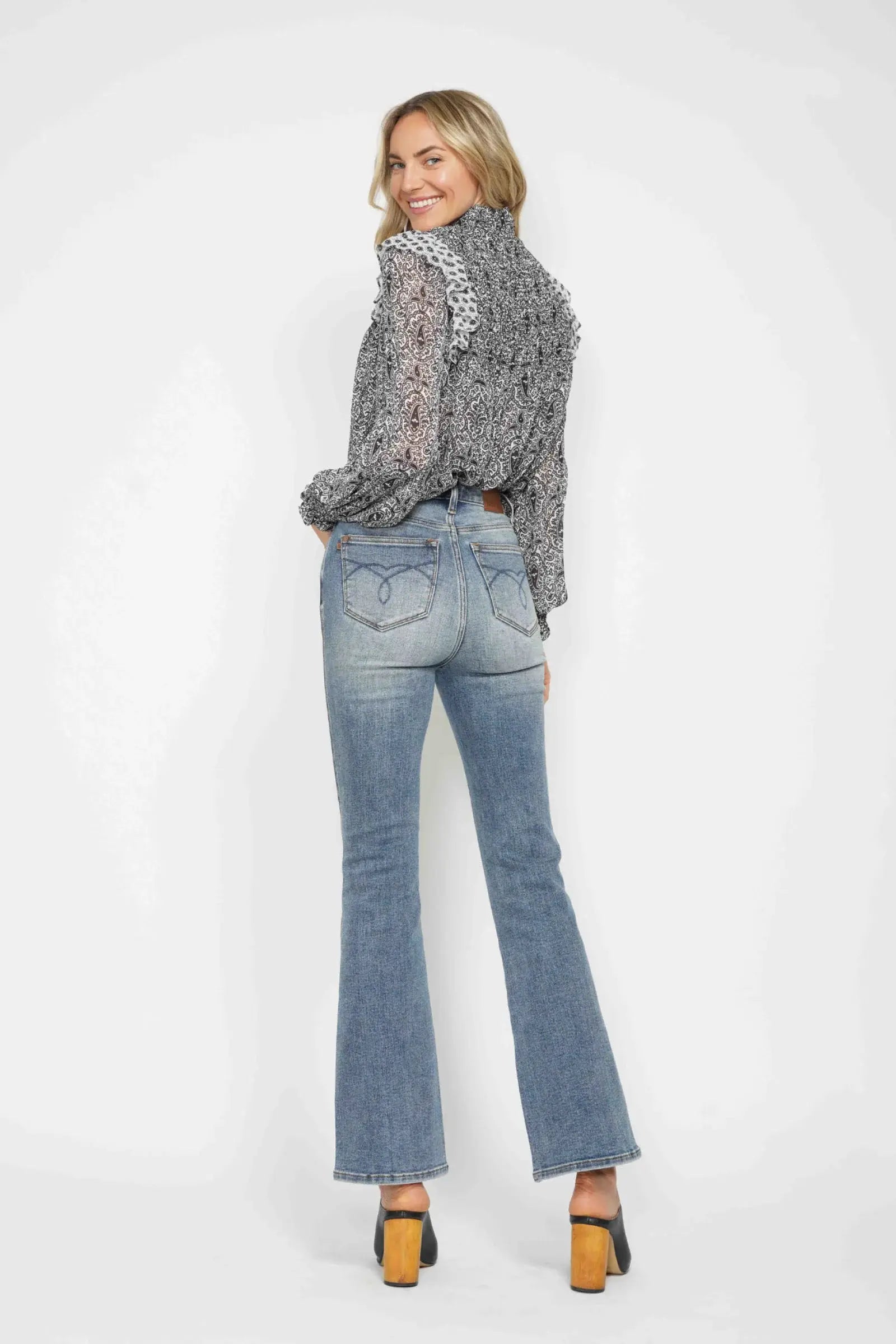 Judy Blue Full Size Tummy Control Back Embroidered Pocketed Bootcut Jeans Plus Size - Trendsi - Flyclothing LLC