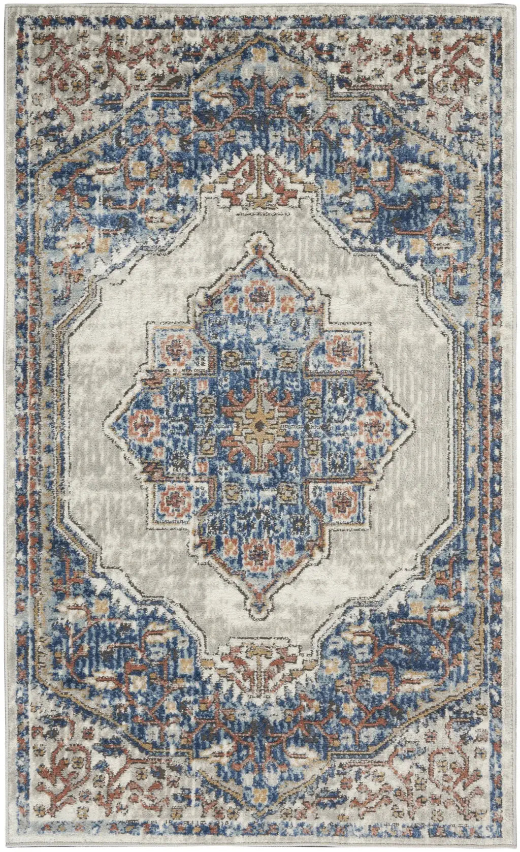 3' X 5' Blue And Grey Oriental Power Loom Non Skid Area Rug - Homeroots - Flyclothing LLC