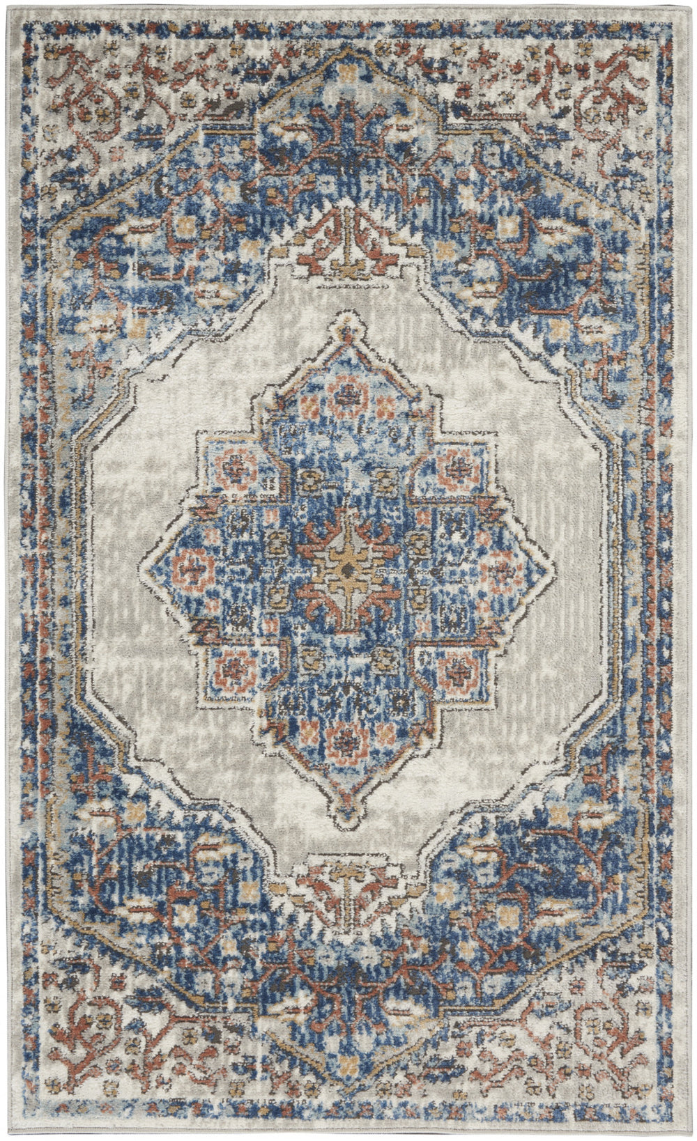 3' X 5' Blue And Grey Oriental Power Loom Non Skid Area Rug - Homeroots