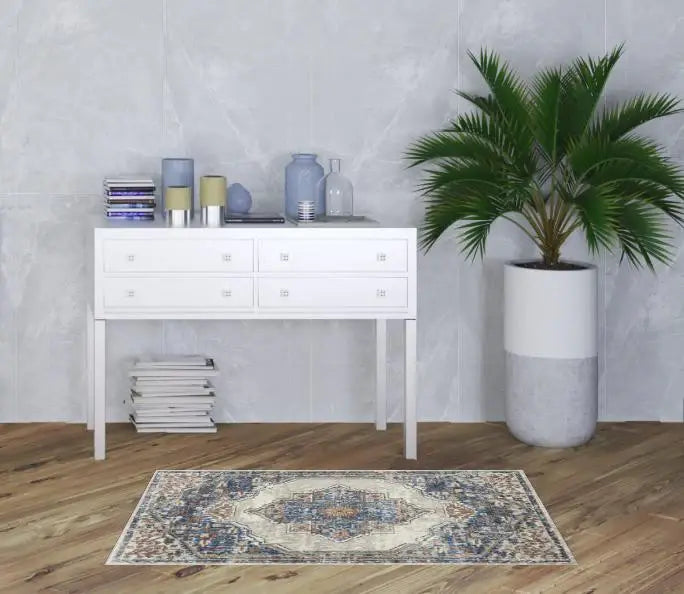 3' X 5' Blue And Grey Oriental Power Loom Non Skid Area Rug - Homeroots - Flyclothing LLC