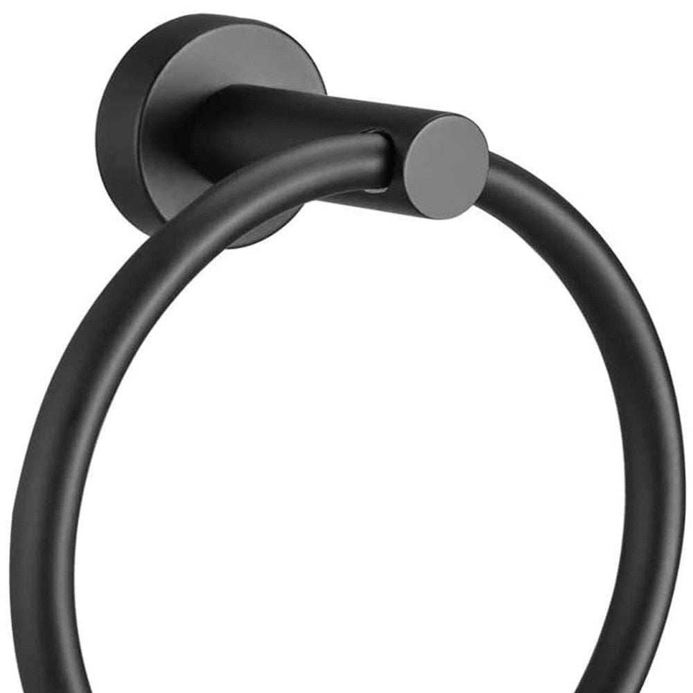 Set of Two Black Stainless Steel Wall Mount Towel Ring and Toilet Paper Holder - Homeroots - Flyclothing LLC