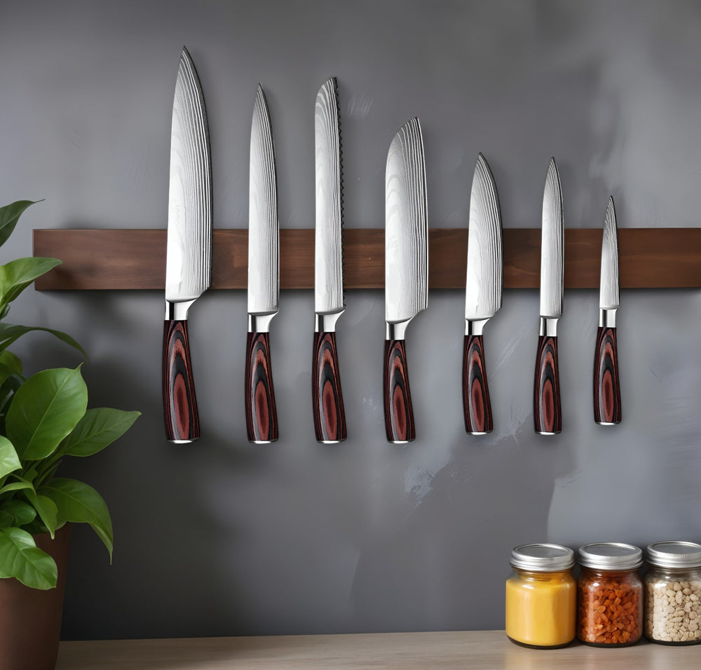 Brown and Black Stainless Steel And Wood Eight Piece Cutlery Set - Homeroots
