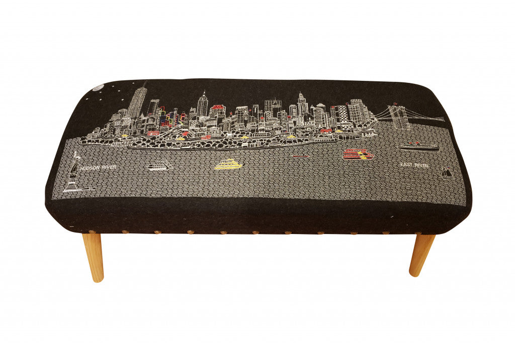 38" Gray Wool And Brown Ottoman - Homeroots - Flyclothing LLC