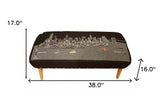 38" Gray Wool And Brown Ottoman - Homeroots