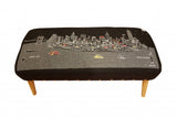 38" Gray Wool And Brown Ottoman - Homeroots