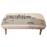 38" Cream Wool And Brown Ottoman - Homeroots