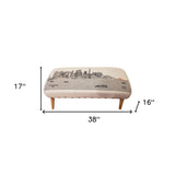 38" Cream Wool And Brown Ottoman - Homeroots