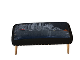 38" Gray Wool And Brown Ottoman - Homeroots