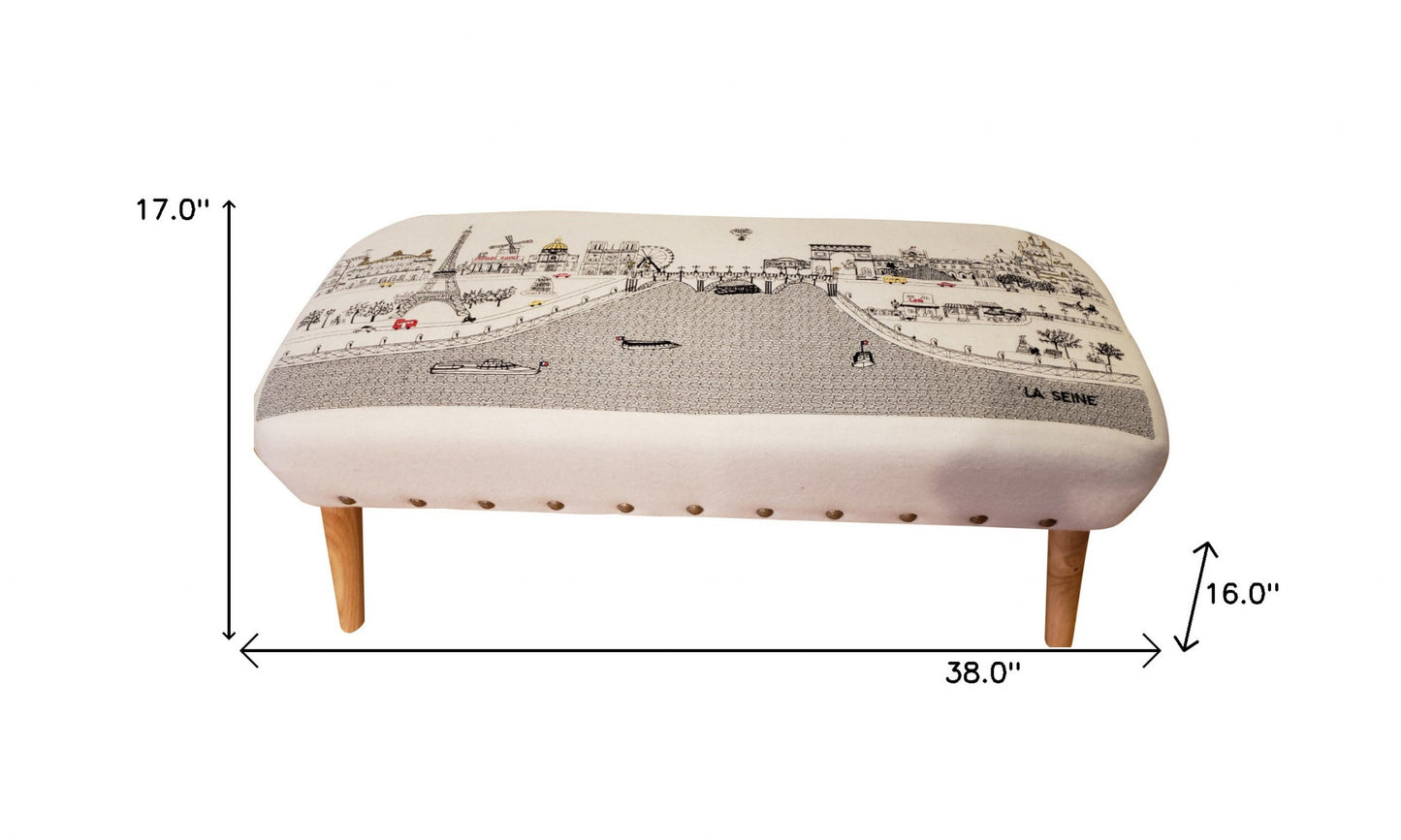38" Cream Wool And Brown Ottoman - Homeroots - Flyclothing LLC