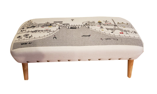 38" Cream Wool And Brown Ottoman - Homeroots