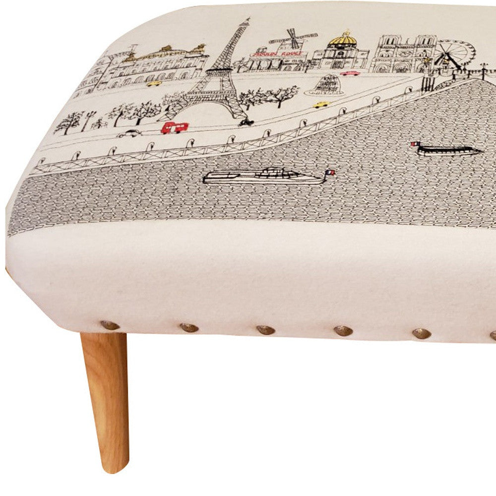 38" Cream Wool And Brown Ottoman - Homeroots - Flyclothing LLC