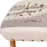 38" Cream Wool And Brown Ottoman - Homeroots