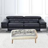 38" Cream Wool And Brown Ottoman - Homeroots
