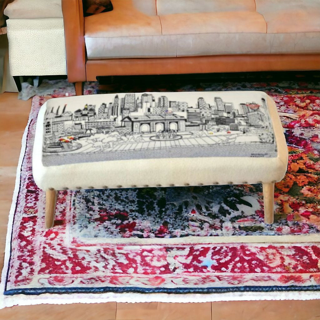 38" Cream Wool And Brown Ottoman - Homeroots - Flyclothing LLC