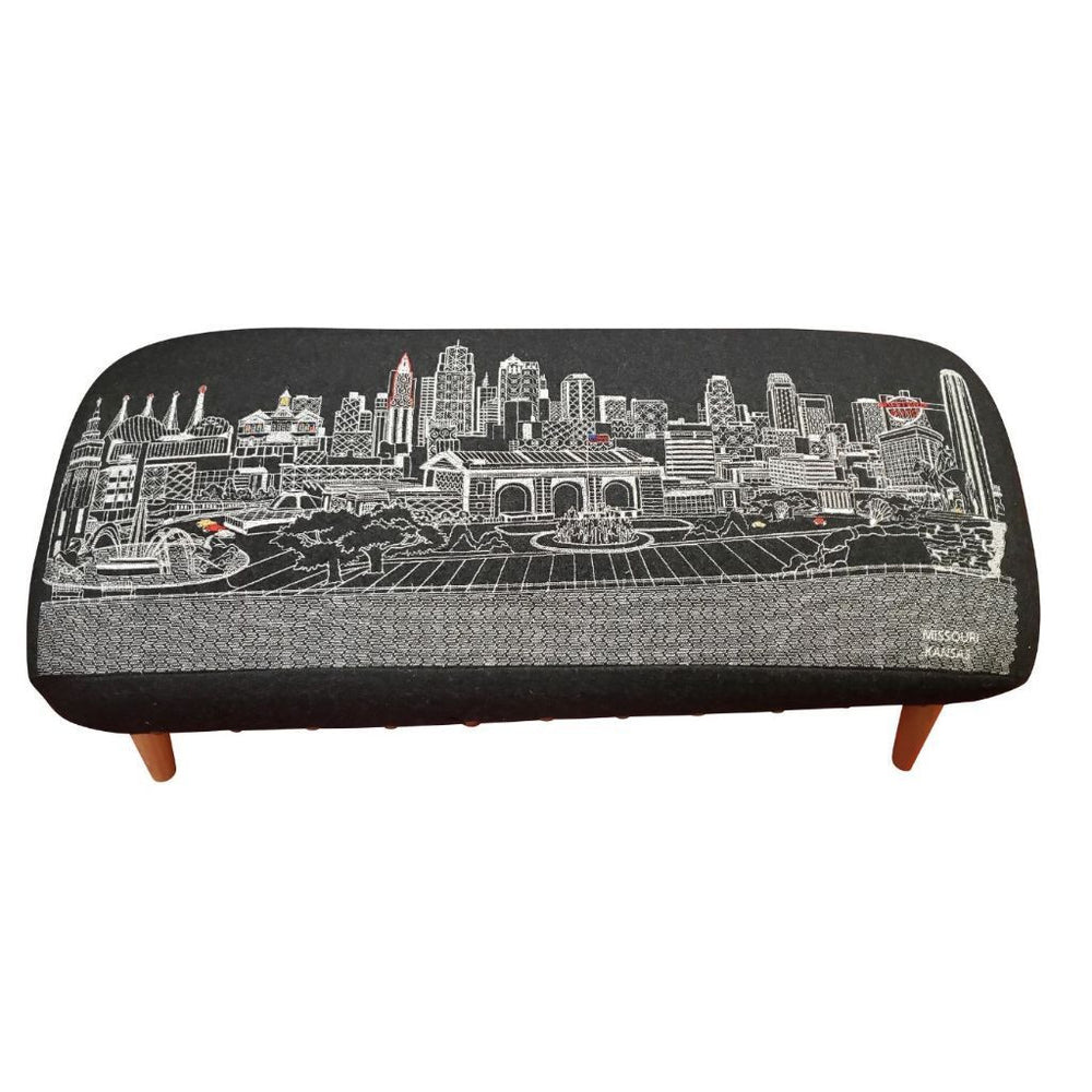38" Black Wool And Brown Ottoman - Homeroots