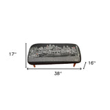 38" Black Wool And Brown Ottoman