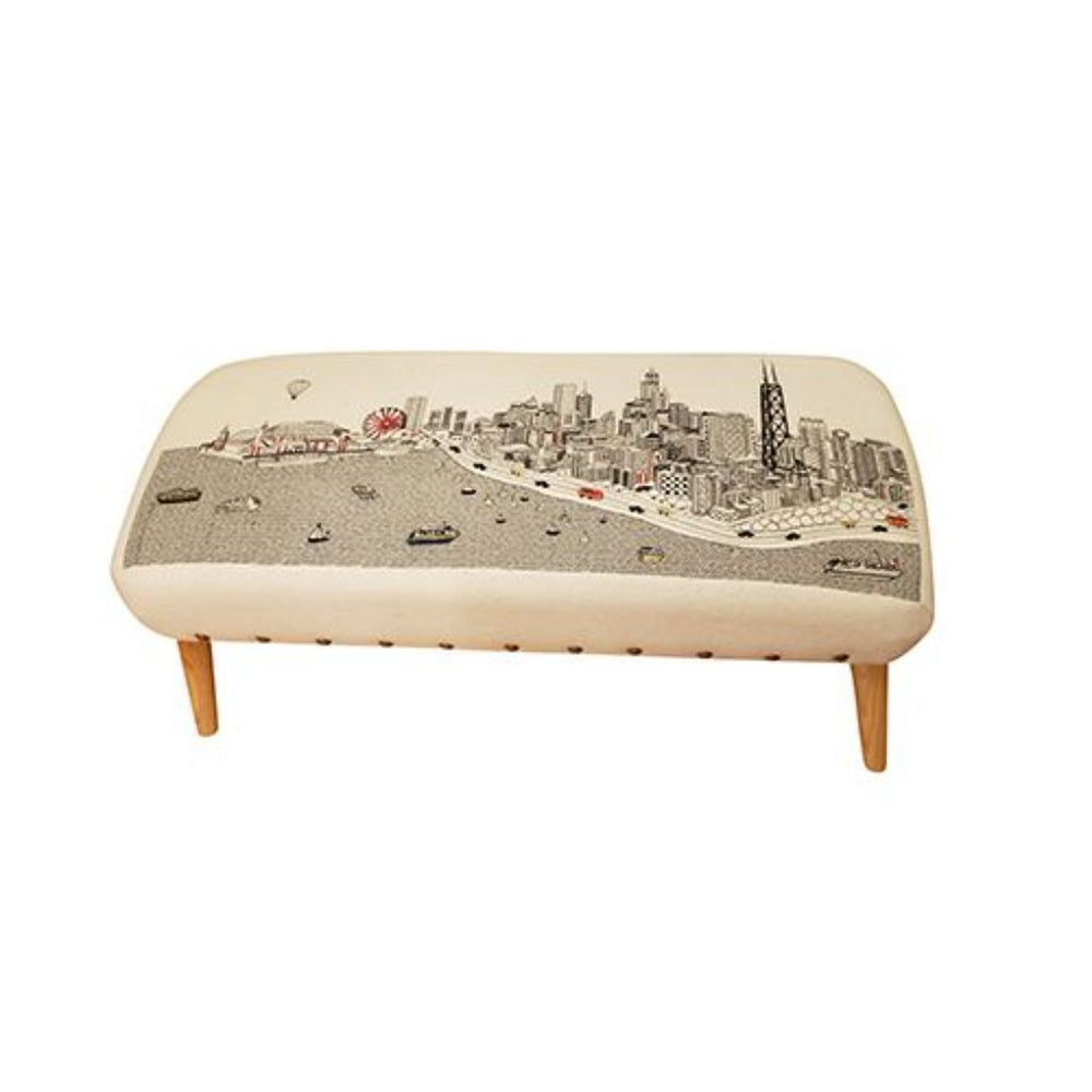 38" Cream Wool And Brown Ottoman - Homeroots
