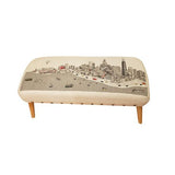 38" Cream Wool And Brown Ottoman - Homeroots