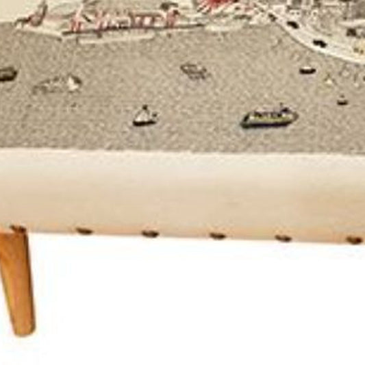 38" Cream Wool And Brown Ottoman - Homeroots