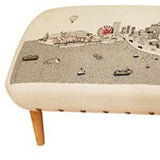 38" Cream Wool And Brown Ottoman - Homeroots
