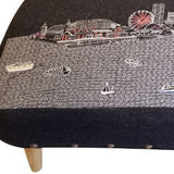 38" Gray Wool And Brown Ottoman - Homeroots
