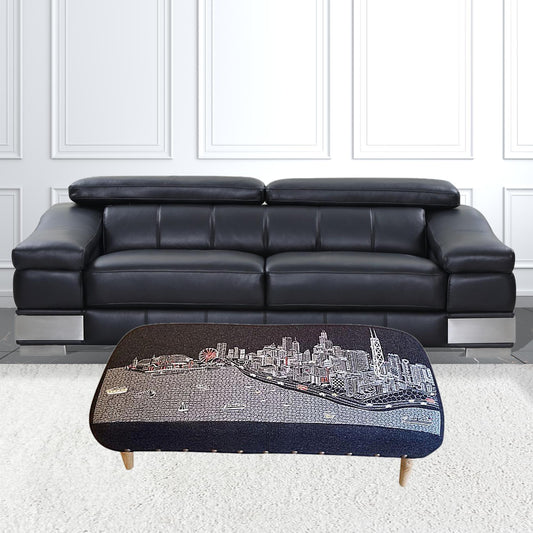 38" Gray Wool And Brown Ottoman - Homeroots