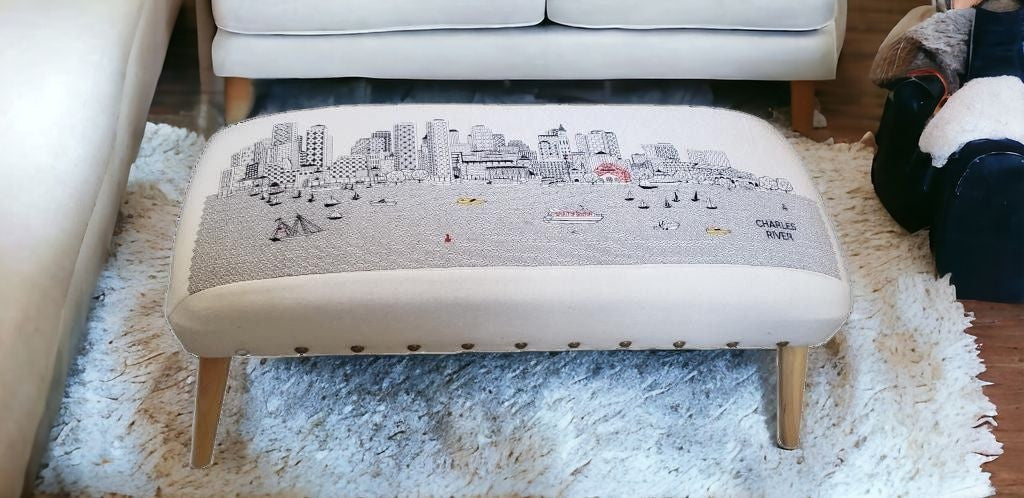 38" Cream Wool And Brown Ottoman - Homeroots - Flyclothing LLC