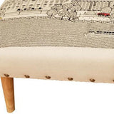 38" Cream Wool And Brown Ottoman - Homeroots