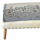 38" Cream Wool And Brown Ottoman - Homeroots