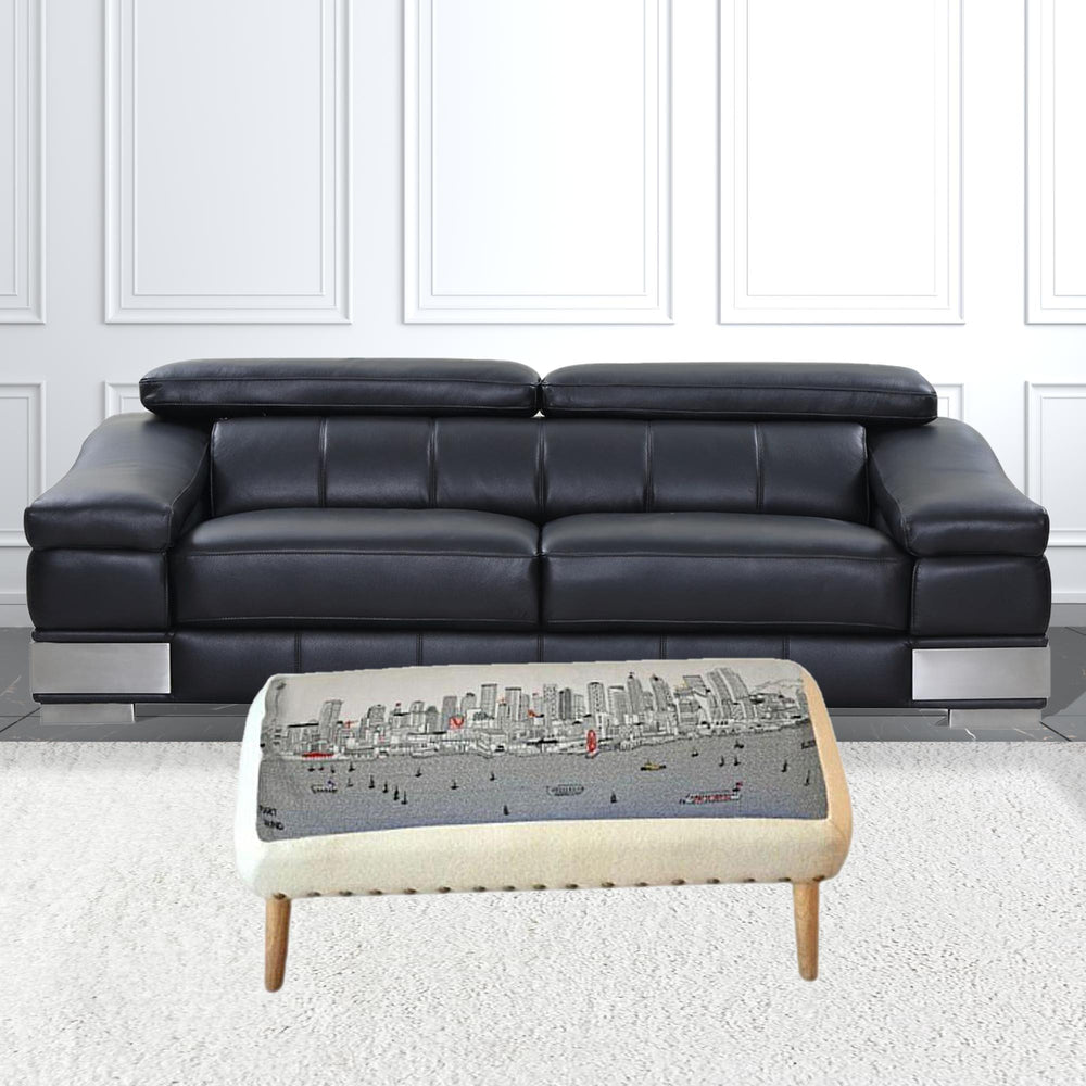 38" Cream Wool And Brown Ottoman - Homeroots - Flyclothing LLC