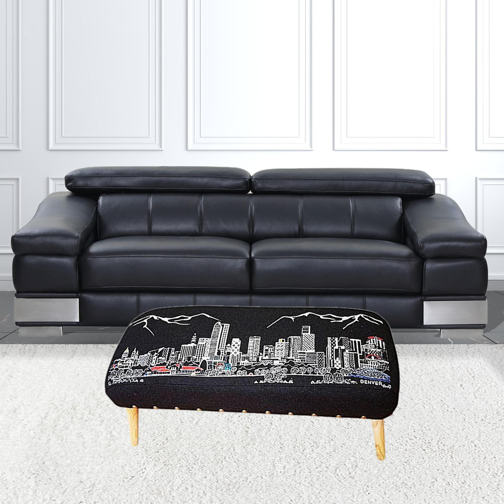38" Gray Wool And Brown Ottoman - Homeroots - Flyclothing LLC