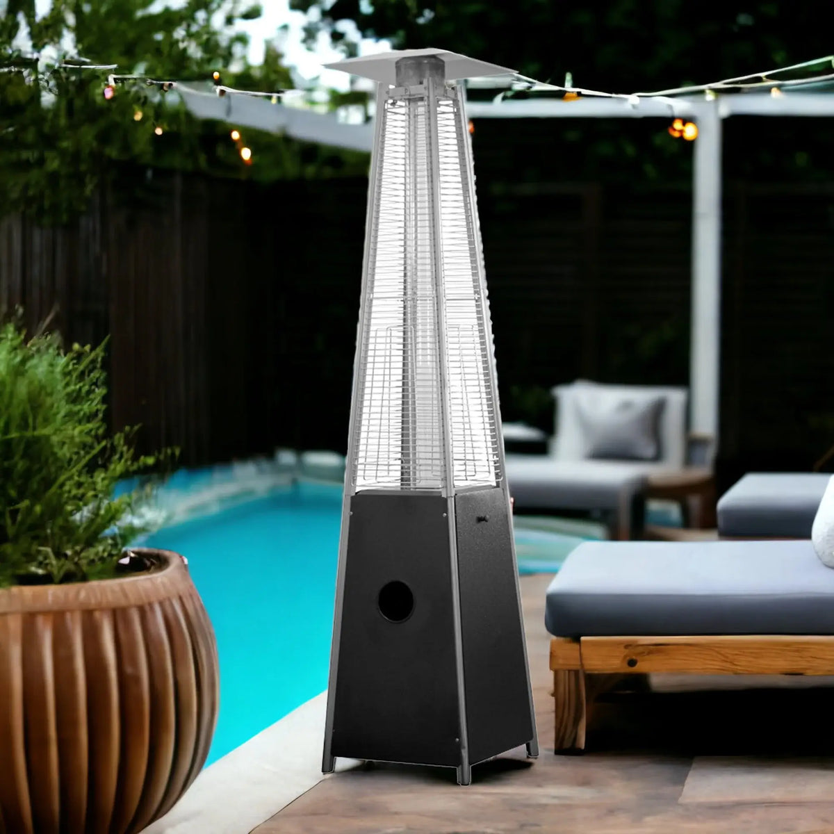 Triangular Heaters 41000 BTU Black Steel Propane Triangular Pyramid Standing Patio Heater ...