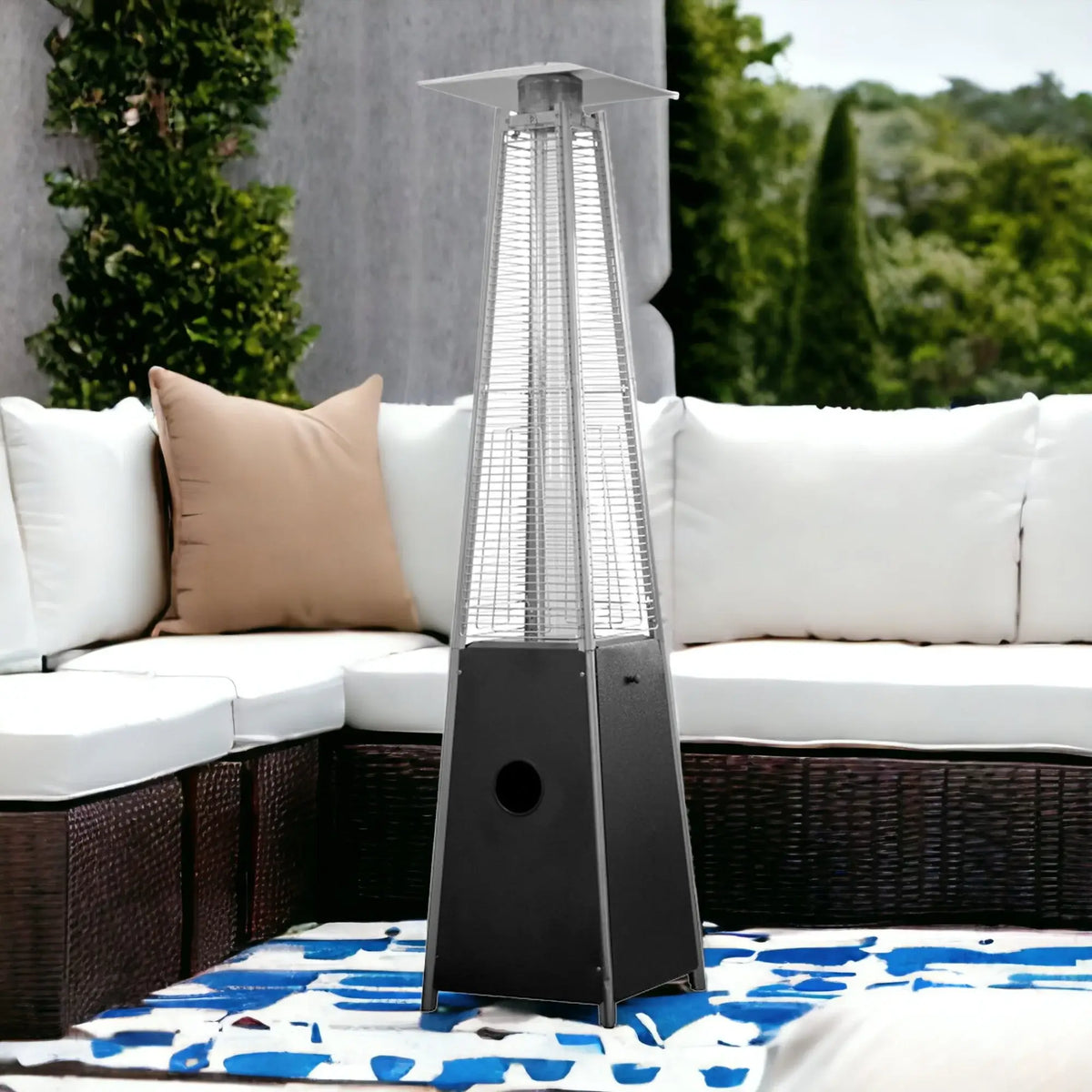 Triangular Heaters 41000 BTU Black Steel Propane Triangular Pyramid Standing Patio Heater ...