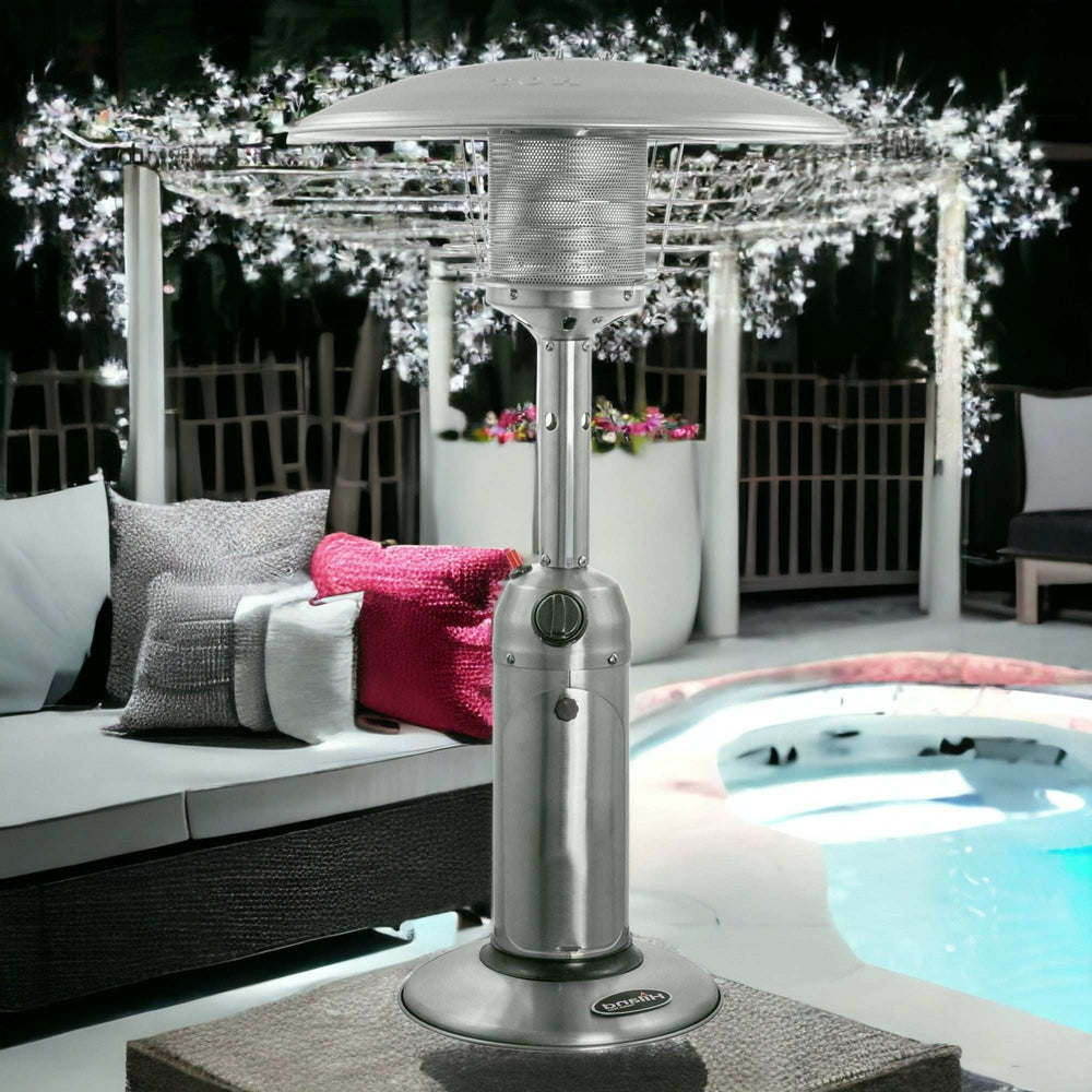 11000 BTU Silver Steel Propane Cylindrical Pole Tabletop Patio Heater - Homeroots - Flyclothing LLC