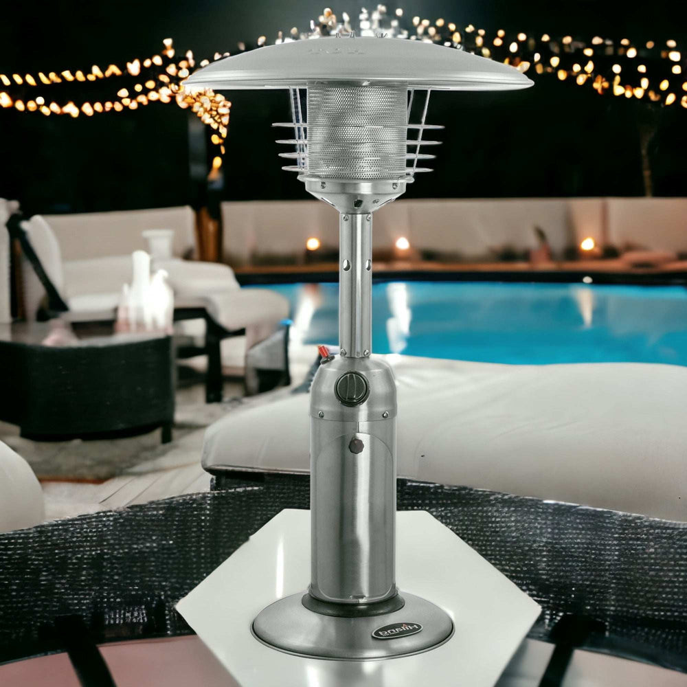 11000 BTU Silver Steel Propane Cylindrical Pole Tabletop Patio Heater - Homeroots - Flyclothing LLC