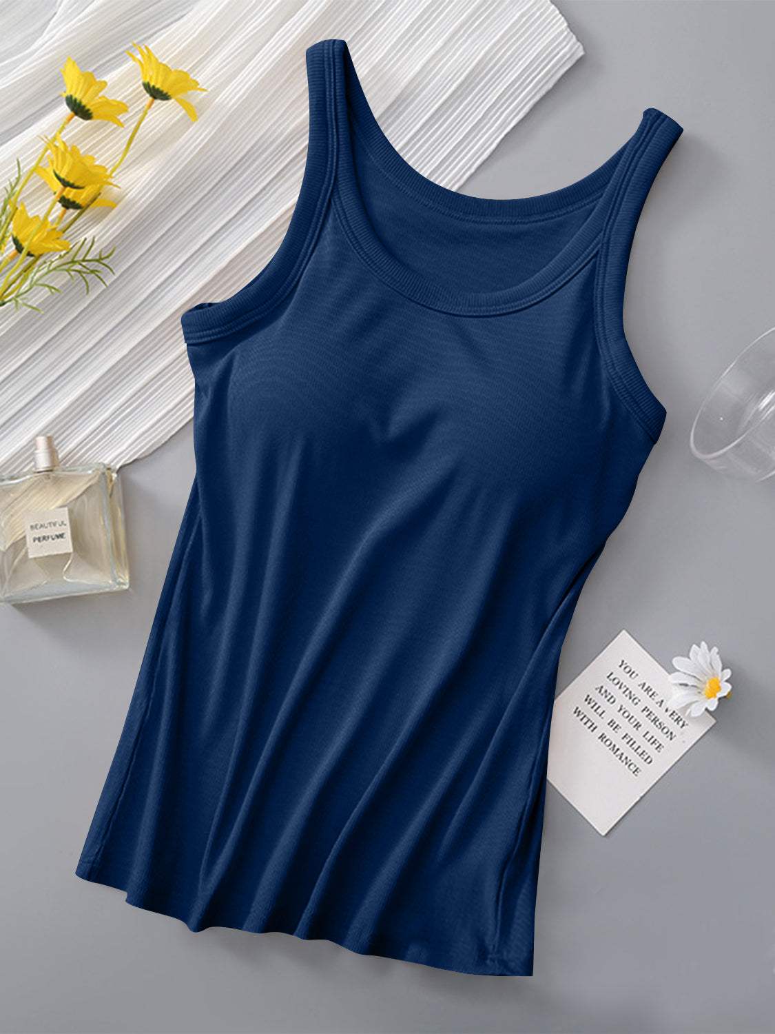 Round Neck Tank with Bra - Trendsi - Flyclothing LLC