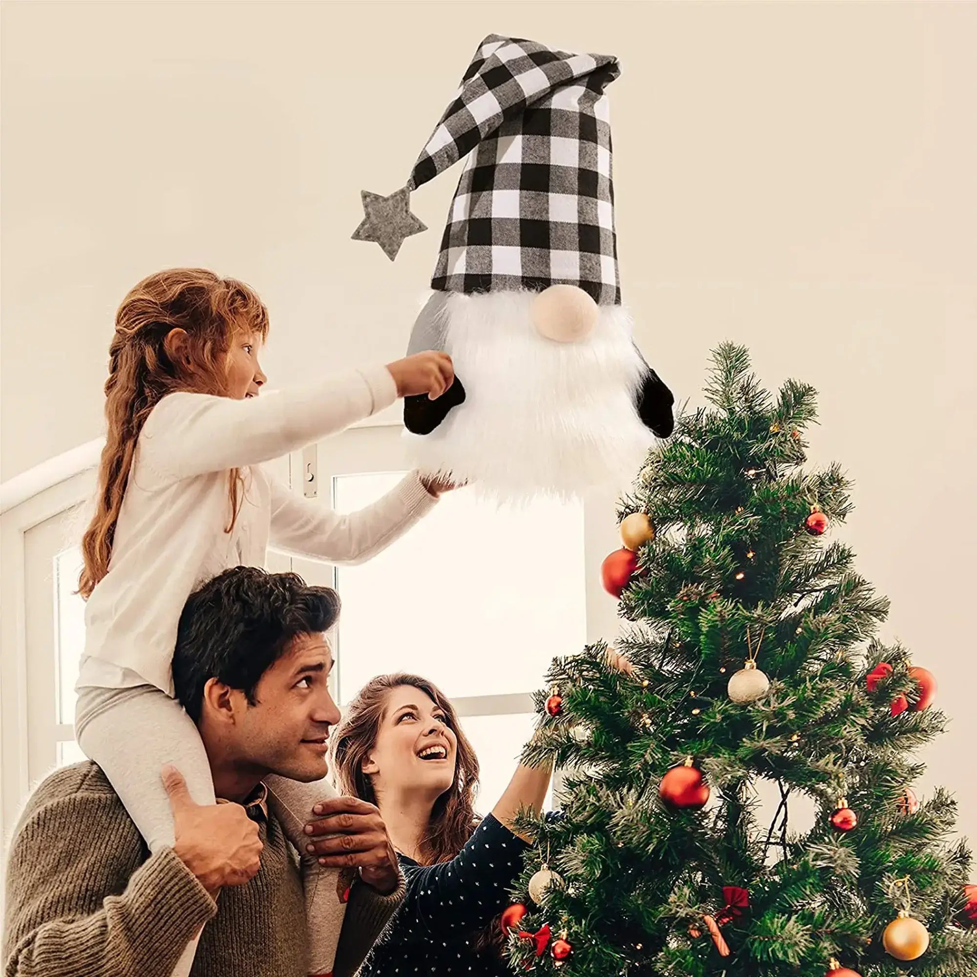27" Black And White Felt And Faux Fur Gnome Adjustable Height Tree Topper - Homeroots - Flyclothing LLC