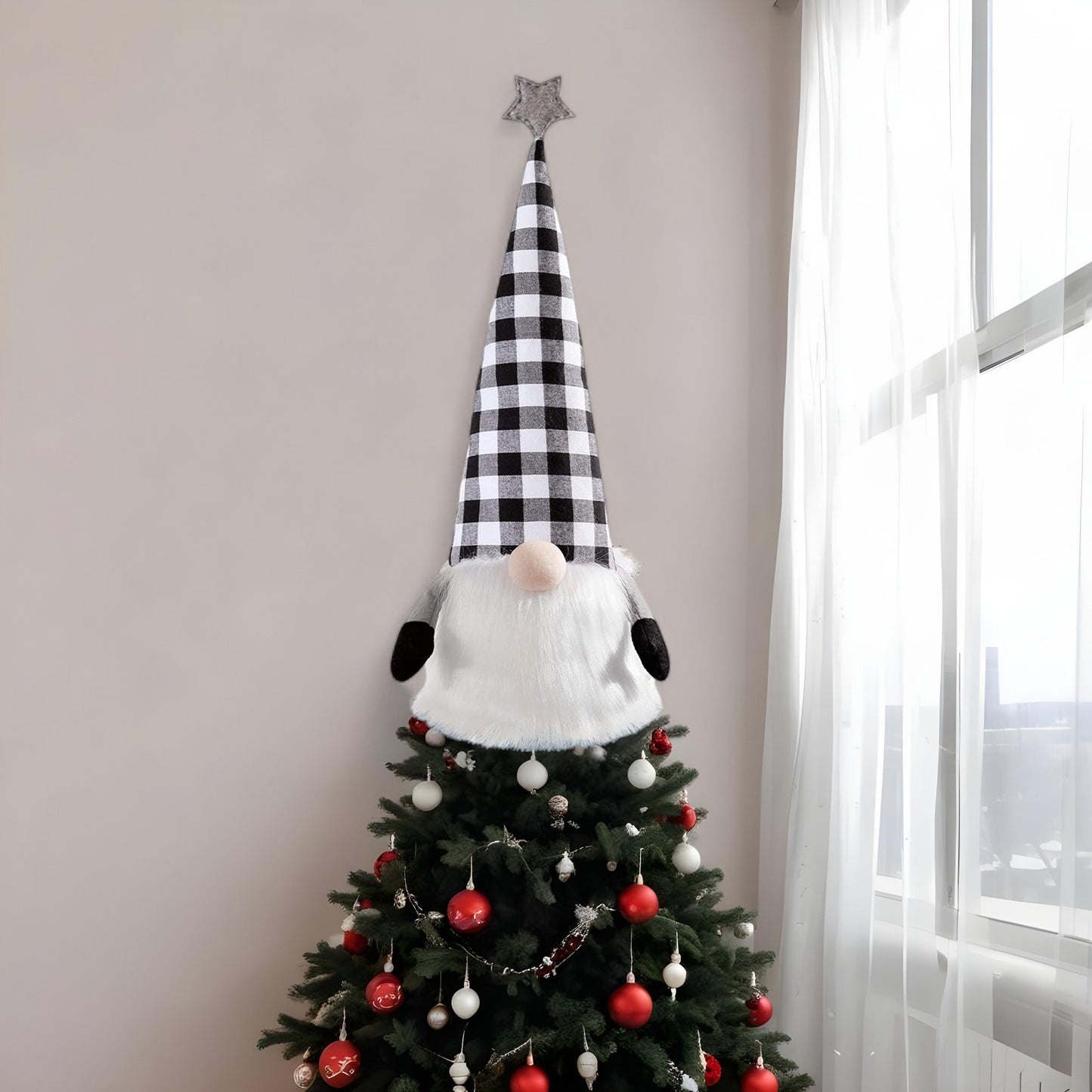 27" Black And White Felt And Faux Fur Gnome Adjustable Height Tree Topper - Homeroots - Flyclothing LLC