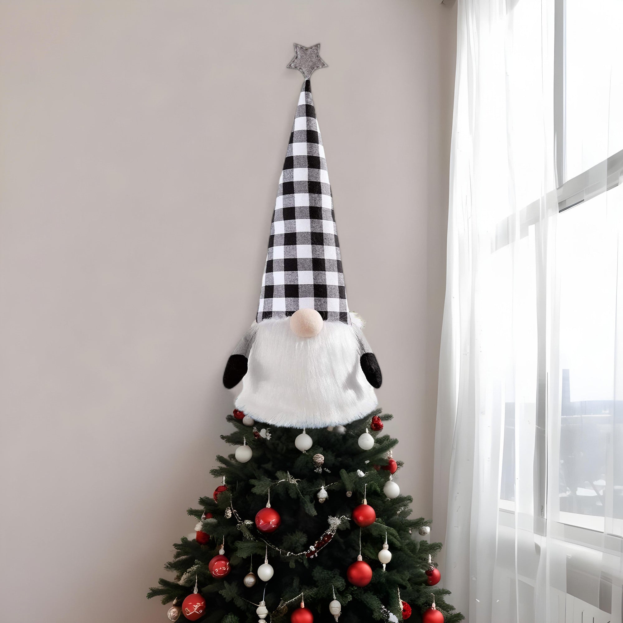 27" Black And White Felt And Faux Fur Gnome Adjustable Height Tree Topper - Homeroots - Flyclothing LLC