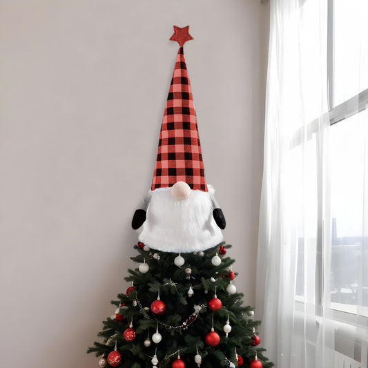 27" Black And Black Felt And Faux Fur Gnome Adjustable Height Tree Topper - Homeroots